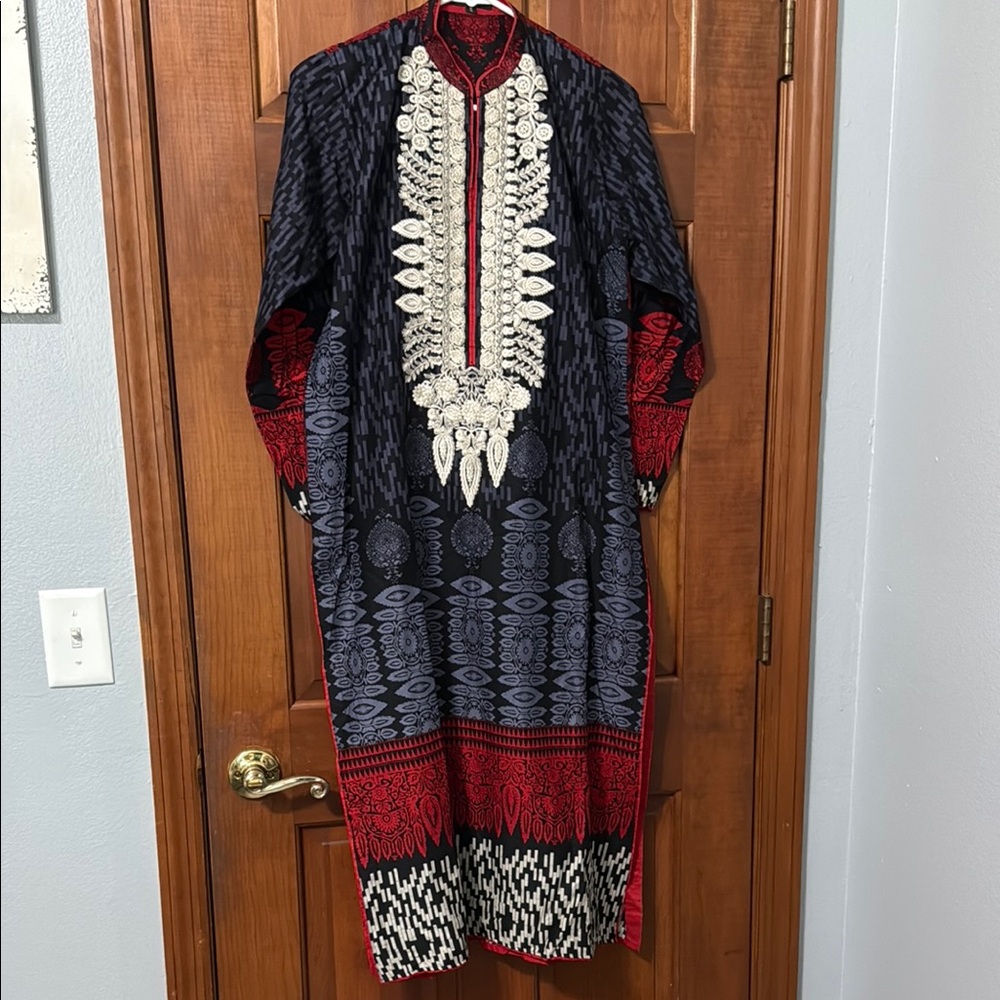Red and Black Long Sleeve Dress